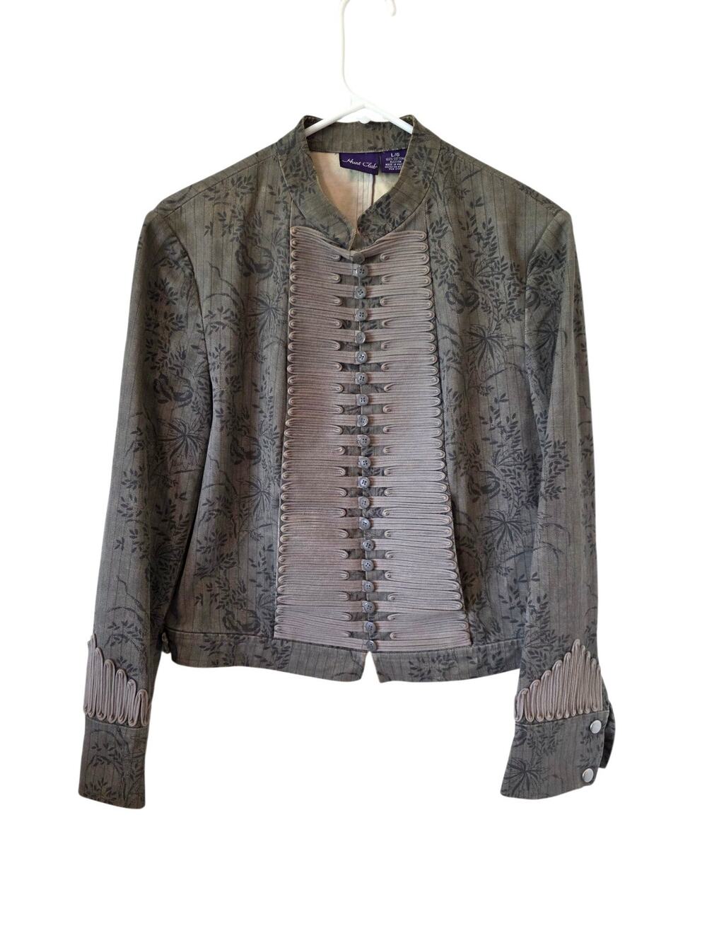 Vintage Hunt Club Womens  Military Floral Jacket Size Large Gray Green